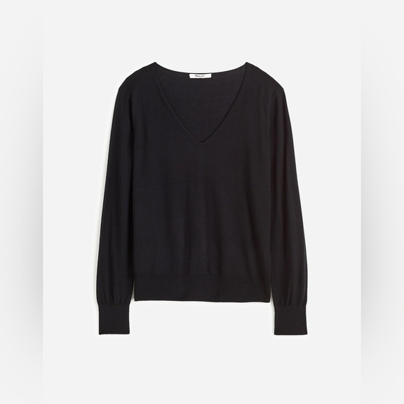 Madewell Merino Wool-Silk Blend V-Neck Sweater in True Black - Picture 4 of 9